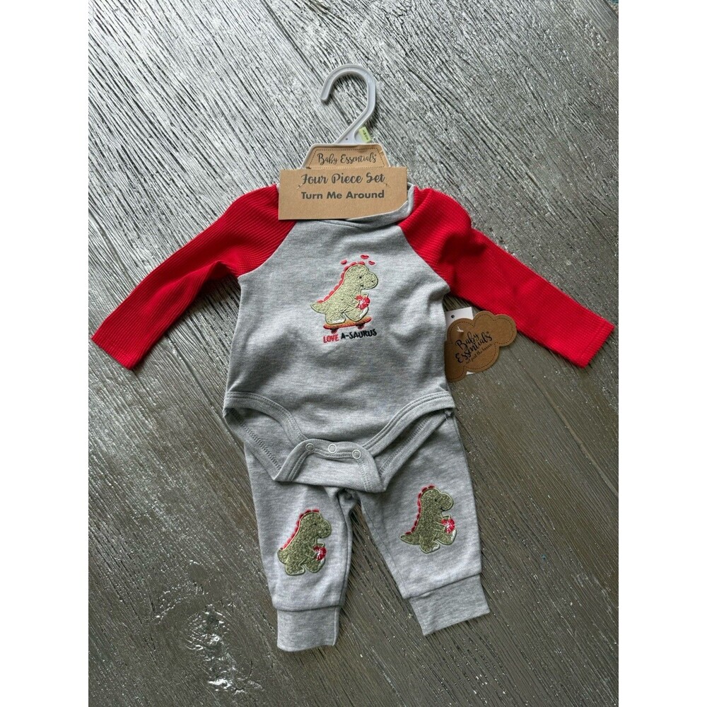 Baby Essentials Dinosaur 4 Piece Turn Me Around Set 3M Bodysuit Pants NWT